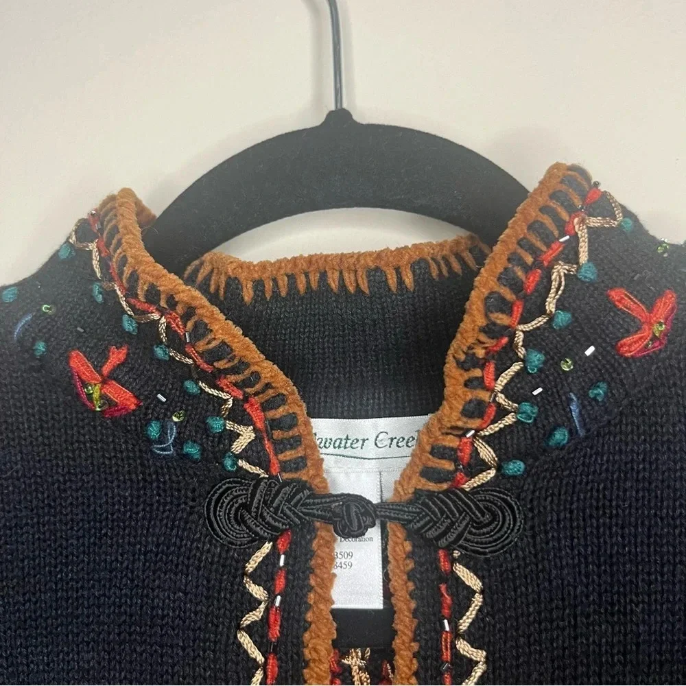VTG COLDWATER CREEK Colorful Boho 90s Beaded Embroidered Longlined Fall Cardigan